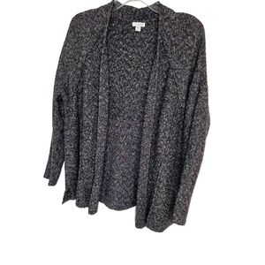 Pure Jill Black Gray Long Sleeve Heathered Knit Open Front Cardigan Petite Small